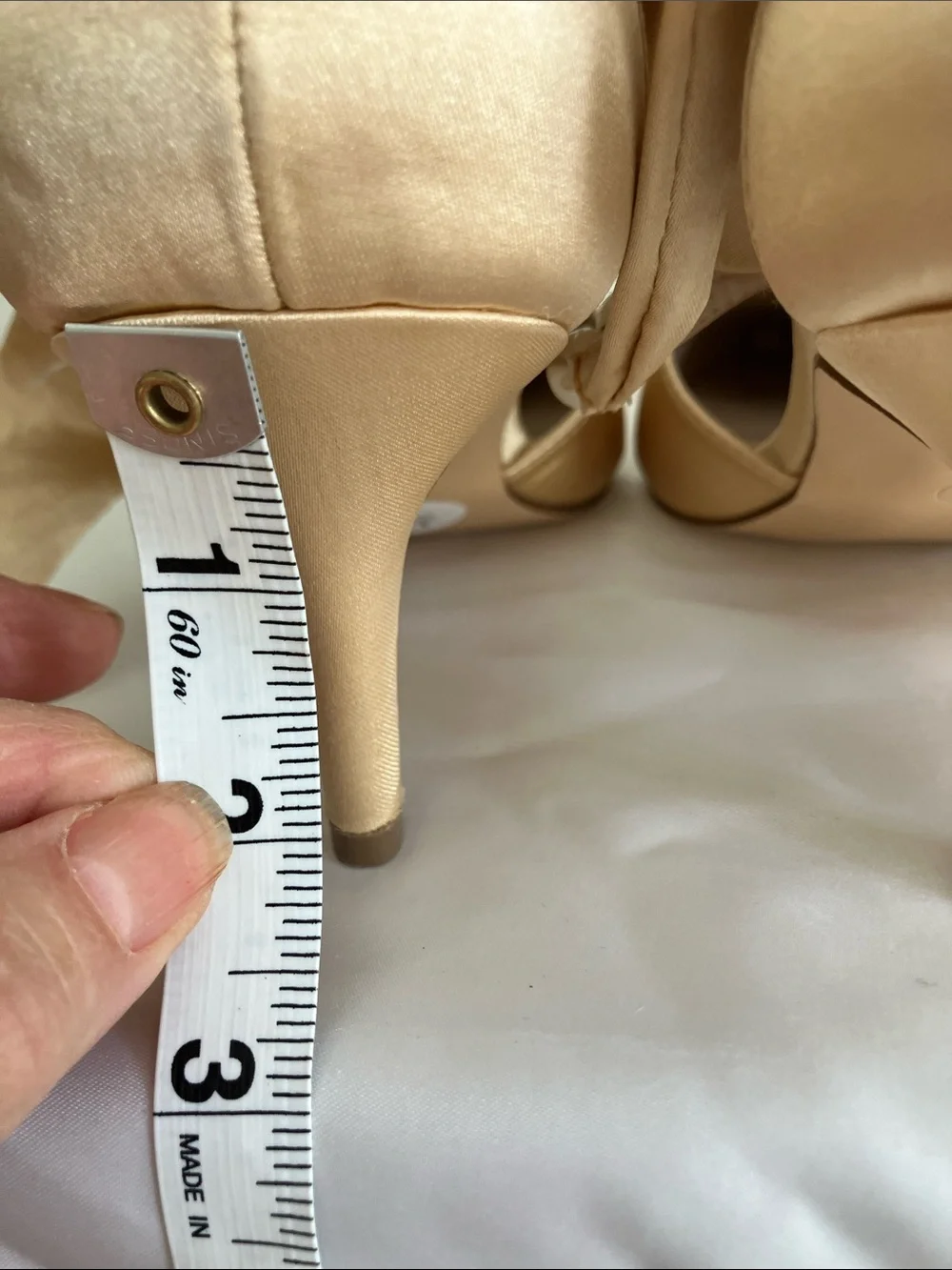 Pearl-T Satin Ankle Tie Pumps in Champagne